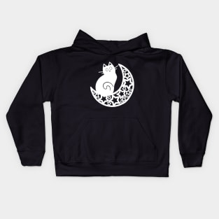 Lunar Cat on the Moon - White Ink Kids Hoodie